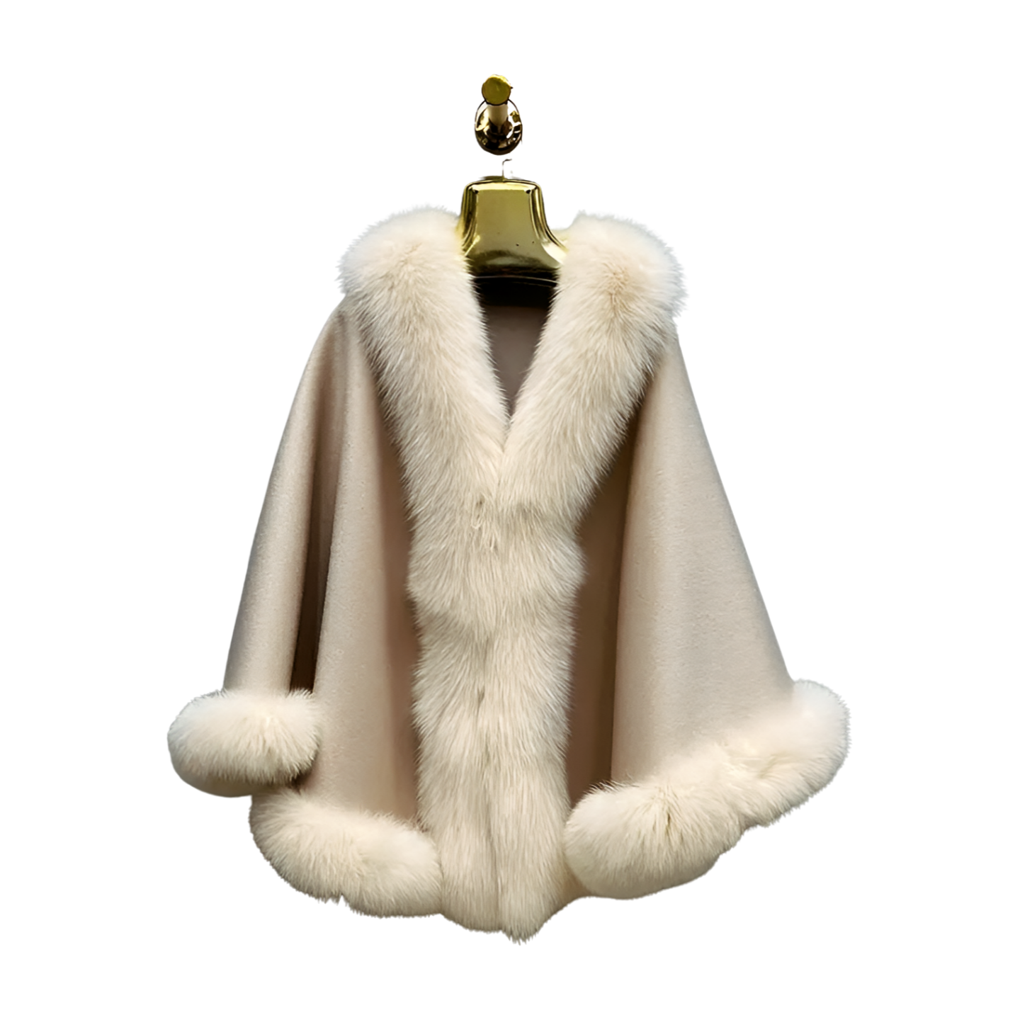 Wool Poncho with Fox Fur