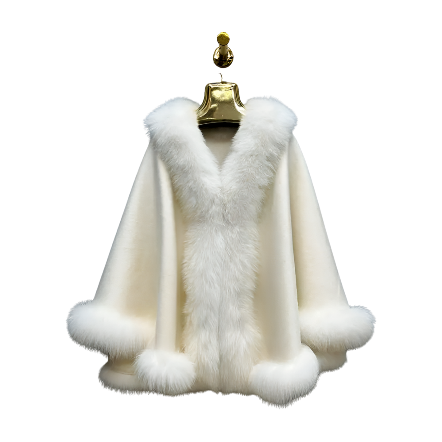 Wool Poncho with Fox Fur