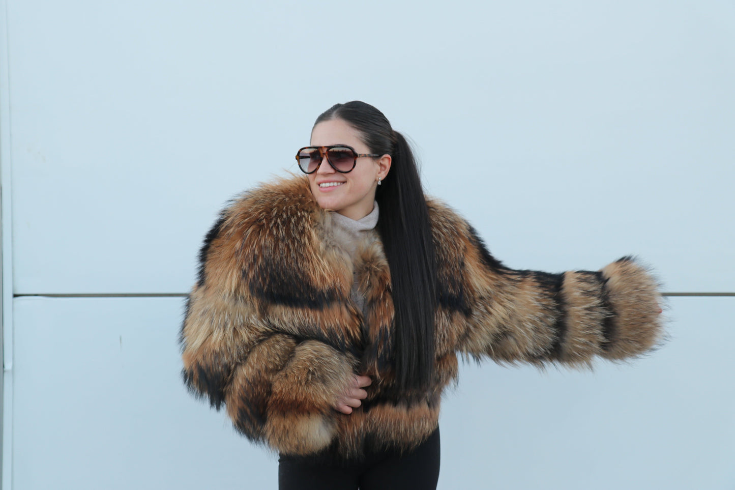 Women's Real Racoon Fur Coat